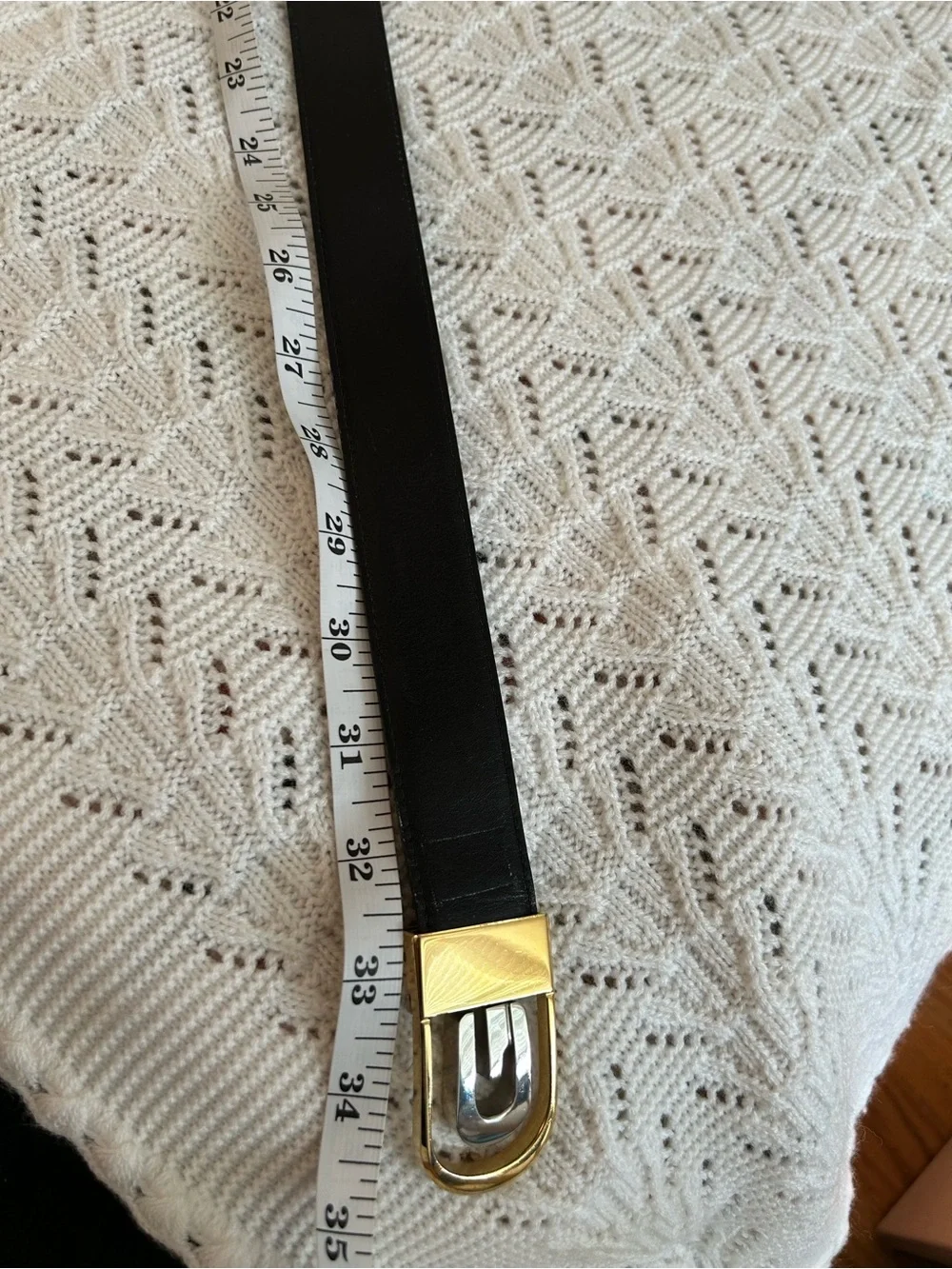 Vintage Gucci Black Leather Belt Two-Tone Gold Silver G Buckle Good Condition